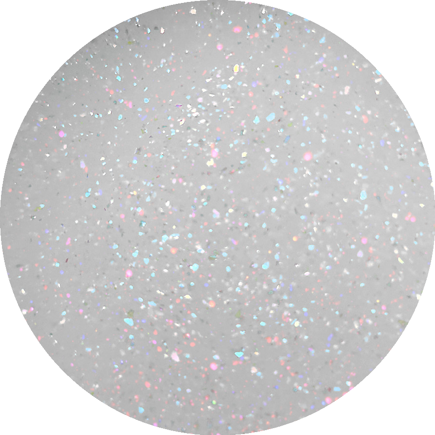 Polygel Sueño 01 Ivory Glow alb cu reflexii, swatch nuanță