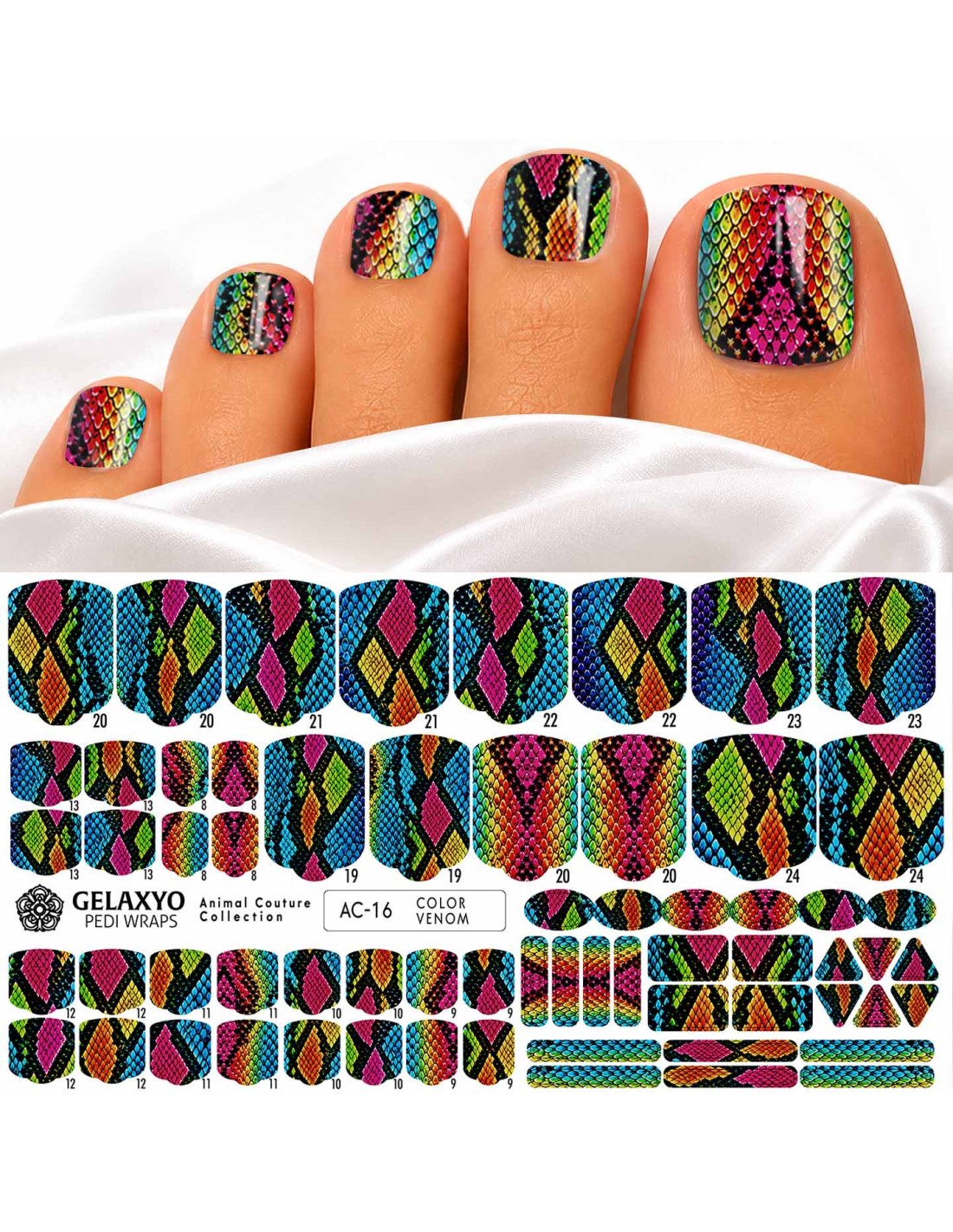 folie-unghii-picioare-model-sarpe-multicolor-aplicata-ac-16 Folie unghii picioare aplicata, model piele de sarpe multicolor, AC-16 Color Venom