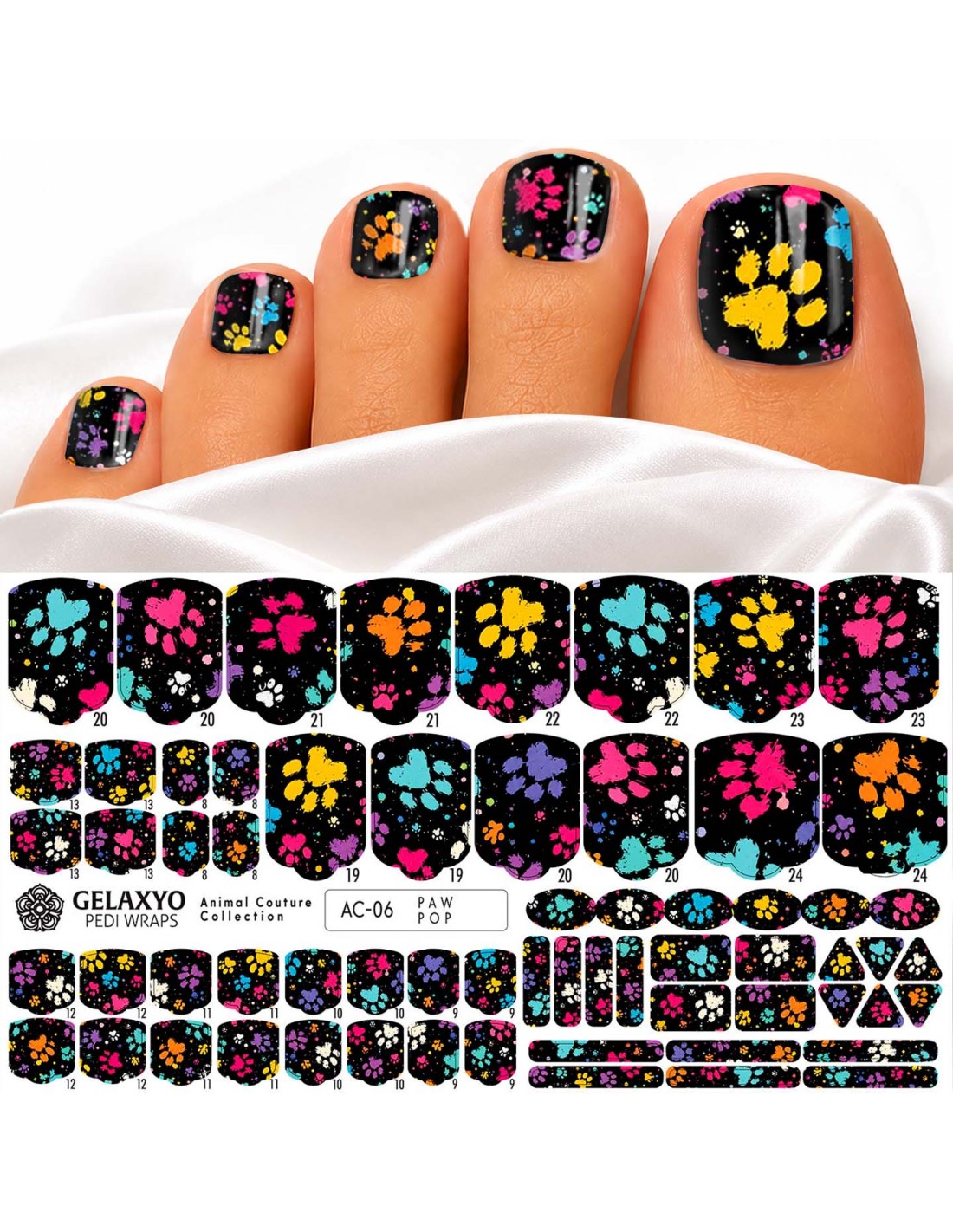 wrap-unghii-picioare-model-labute-colorate-negru-ac-6 Pedi wrap unghii picioare model labute colorate pe fundal negru, AC-6 Paw Pop